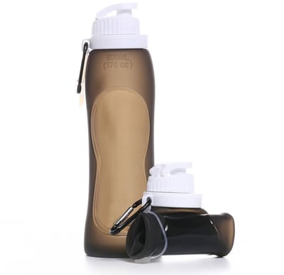TOVBMUP Drinkfles - Opvouwbare waterfles - Siliconen drinkfles - Waterzak - Duurzaam - voor buiten, sport, reizen en meer - 500 ml - zwart
