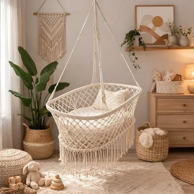 Lavandoux - Macramé Hangwieg - Hangende Baby Kribbe - Katoen - Crème