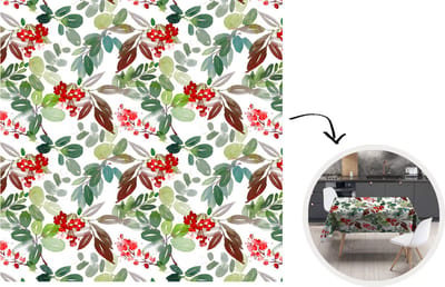 Tafelkleed - Tafellaken - 180x180 cm - Waterverf - Planten - Rood - Binnen en Buiten