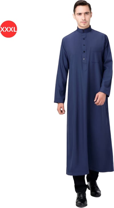 Bovista Arabisch Mannen Kaftan - Djellaba Heren - Islamitische Kleding - Moslim Kleding - Alhamdulillah - Marineblauw XXXL