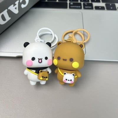 2 pièces/Ensemble Bubu et Dudu Ours Panda Figurine Porte-clés Mini Figurine Décoration de Bureau Ornements Jouets Cadeaux de Noël white