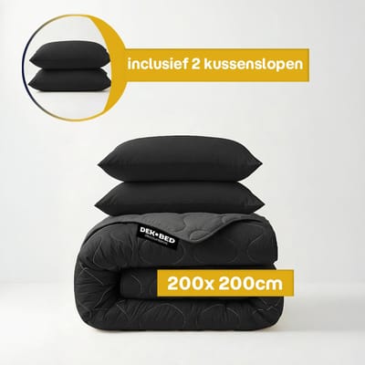Dekbed-Discounter - Sleeptime Dekbed Zonder Overtrek 200 x 200 cm - Inclusief 2 kussenslopen - Wasbaar op 40 graden - Verkoelend dekbed - Zwart, Antraciet