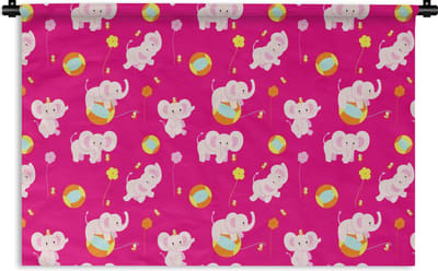 Wandkleed - Wanddoek - Olifant - Bloemen - Patronen - 180x120 cm - Wandtapijt