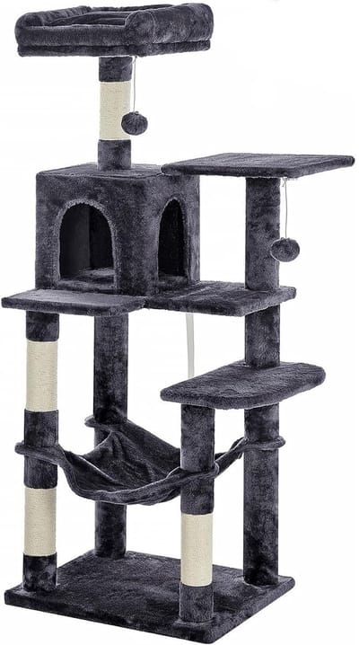 Hoppa! Kattenboom - Krabpaal - met hangmat rookgrijs 56 x 46 x 144 cm (L x B x H)