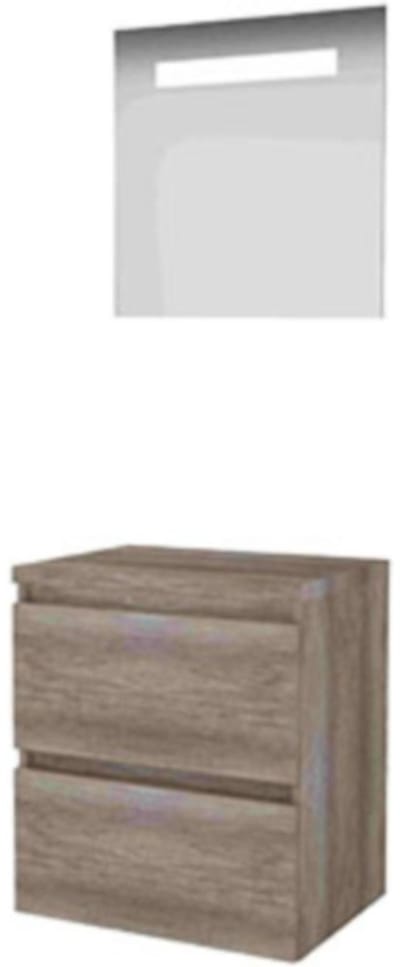 Basic-Line Economic 46 Badkamermeubelset - 60 x 46 cm - Greeploos - 2 Lades - Wastafelblad - Spiegel met LED Verlichting - Scotch Oak