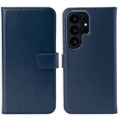 Selencia Hoesje - Geschikt voor Samsung Galaxy S26 Ultra - Echt Lederen Bookcase - Donkerblauw