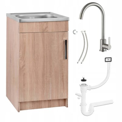STAMAR - Keukenkast 50x40 cm - Onderkast met Spoelbak met één compartiment + kraan + sifon - Eik Sonoma
