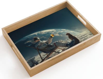Dienblad hout 40x30 cm - Schootdienblad - Astronaut - Kat - Glas - Stoel - Borrelplank rechthoek - Plateau dienbladen