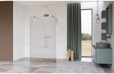 FugaFlow Eccelente Vetro Vrijstaande inloopdouche badkamer - 100x200cm - Helder geribbeld - antikalk - 8mm veiligheidsglas - met wandarmen - Gunmetal -