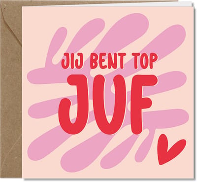 FSC-papier | Duurzaam | Inclusief envelop kraft | 4 wenskaarten | Jij ben top JUF, bedankt | BOLD collectie