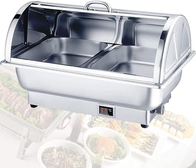 Elektrische Chafing Dish - Buffetwarmer Voedselwarmer - Eten Warm Houden - Instelbare Temperatuur - 9 Liter - Zilverkleurig