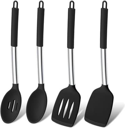 Dailygoods - Set van 4 Hittebestendige Siliconen Spatels en Kooklepels met Roestvrijstalen Handgreep