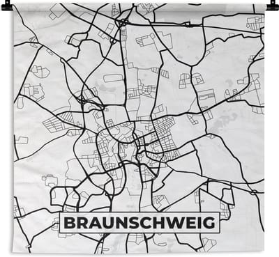 Wandkleed - Wanddoek - Braunschweig - Stadskaart - Kaart - Plattegrond - 180x180 cm - Wandtapijt
