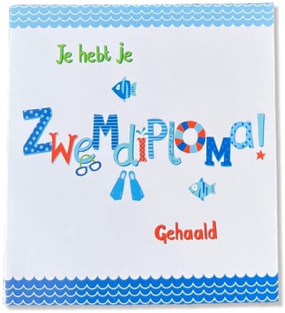 Je hebt je Zwemdiploma Gehaald! - 12x11cm - Gevouwen kaart inclusief envelop - Zwemdiploma wenskaart