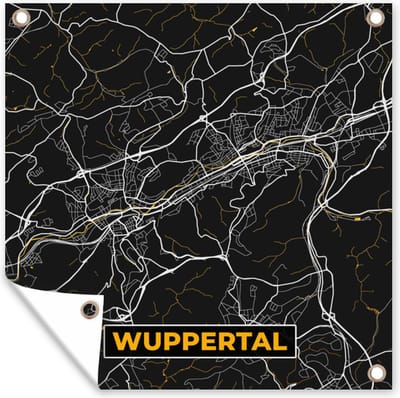 Tuin poster Wuppertal - Goud - Kaart - Stadskaart - Plattegrond - Duitsland - 200x200 cm - Tuindoek