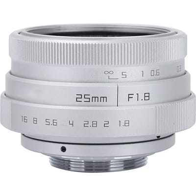 Objectif grand angle mini CCTV 25 mm F1.8 à monture C pour appareil photo hybride Nikon (argent) argenté