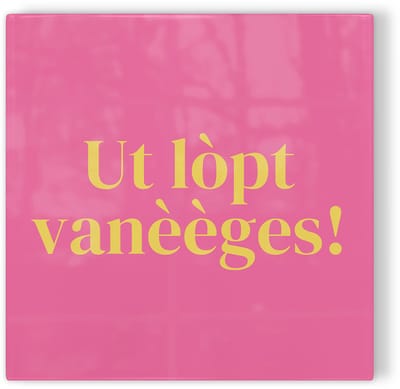 Tegeltje Tilburg Ut lòpt vanèèges! - roze geel - tegeltje stad - tegeltje met tekst