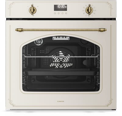 Klarstein Victoria Pyro elektrische oven - 76 liter inbouwoven, retro design, 11 standen, pyrolytische reiniging, geëmailleerde binnenkant, viervoudige beglazing, energieklasse A, geïntegreerde enkele oven, crème
