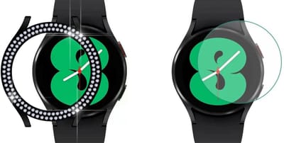 Strap-it Diamond PC Hard Case (Zwart) + Screenprotector (Glas) - Geschikt voor Samsung Galaxy Watch 4 40mm - Schokbestendige beschermhoes - Krasbestendige schermbeschermer - Duurzame bescherming tegen stoten & krassen