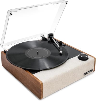 Platenspeler met Luidsprekers - Draaitafel Muziek - Vinyl Luisteren - Draadloos Streamen - 3 Snelheden - Houtkleurig