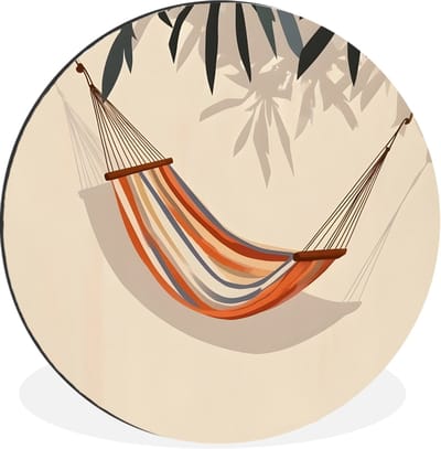 WallCircle - Wandcirkel - Muurcirkel - Hangmat - Kleurrijk - Bladeren - Schaduw - Aluminium - Dibond - 30x30 cm - Binnen en Buiten