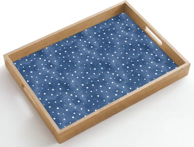 Dienblad hout 50x35 cm - Schootdienblad - Frans - Citroen - Stippen - Wit - Blauw - Borrelplank rechthoek - Plateau dienbladen