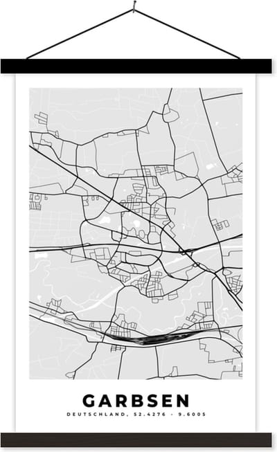 Posterhanger incl. Poster 40x60 cm - Schoolplaat - Duitsland - Stadskaart - Plattegrond - Garbsen - Kaart - Textielposter - Zwarte latten - Stadskaart
