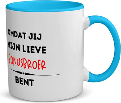 Akyol - omdat jij mijn lieve bonusbroer bent koffiemok - theemok - blauw - Broer - de liefste bonusbroer - verjaardag - cadeautje voor broer - kado - geschenk - 350 ML inhoud