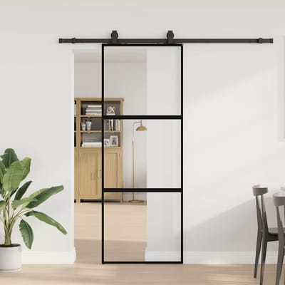 vidaXL - Schuifdeur - met - beslagset - 76x205 - cm - gehard - glas - zwart