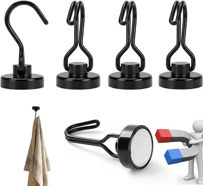 Set van 4 Extra Sterke Magnetische Haken met 180° Rotatie voor Keuken, Garage en Kantoor - Ideaal voor Organisatie en Opslag