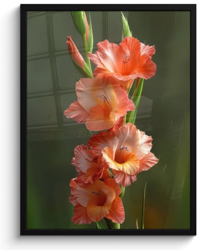 Poster in lijst - Fotolijst 50x70 cm - Posters - Bloem - Gladiolen - Zalmroze - Posterlijst zwart - Decoratie - Wanddecoratie woonkamer - Muurdecoratie slaapkamer