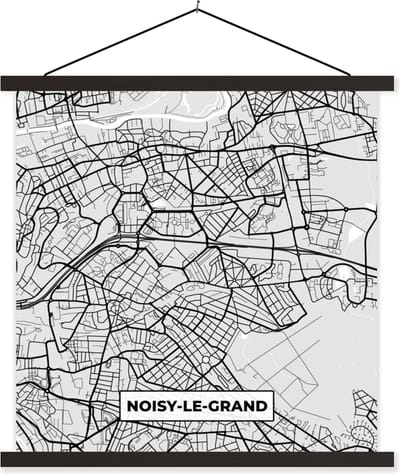 Posterhanger incl. Poster 60x60 cm - Schoolplaat - Frankrijk - Noisy-le-Grand - Stadskaart - Plattegrond - Kaart - Textielposter - Zwarte latten - Stadskaart