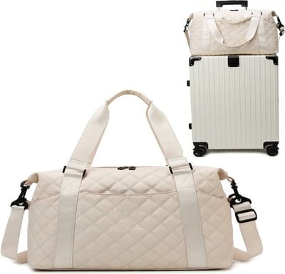 KZQ Reistas beige dames handbagage vliegtuig weekendtas sporttas 43x28x18 cm met nat vak waterdicht voor reizen sport fitness