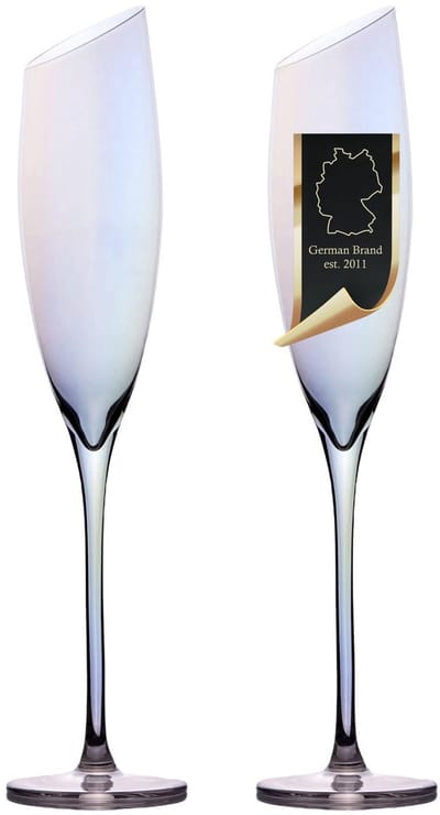 Intirilife 2x champagneglas met moderne rand en regenboogglans - 150 ml inhoud - champagne prosecco glas vaatwasmachinebestendig kristalglas schokbestendig