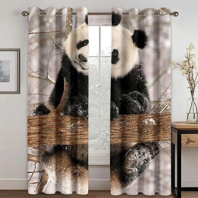 Schattige Cartoon Panda Hoge Verduistering Raamopening Gordijn Diverse Stijlen Panda Ontwerpen Dikke Blackout Gordijn Kinderkamer Ruimte Woonkamer W55 X H120cm X 2&HOOK