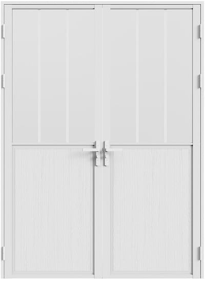 Vente-unique Omkeerbaar dubbel deurblok in aluminium en mat gehard glas in atelierstijl - 2 x H204 x B73 cm - Wit - ERMELO