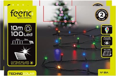 2x feeric lights kerstverlichting - gekleurd - 10 m - 100 leds - zwart snoer - op zonne-energie