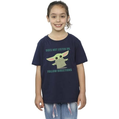 Star Wars Meisjes The Mandalorian Grogu Luistert Niet Katoenen T-Shirt (Marineblauw)