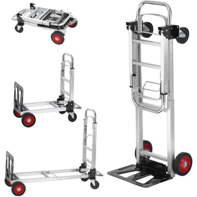 Diable en Aluminium, 2 en 1, Capacité de Charge de 400 lbs, Chariot Pliant Convertible Industriel Robuste et Chariot, Chariot Utilitaire se Transforme de Chariot à Main