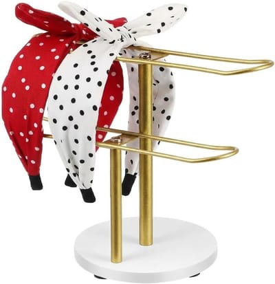 Dubbele Niveau Hoofdband Organizer in Goud voor Accessoires, Opbergruimte en Kledingbeheer