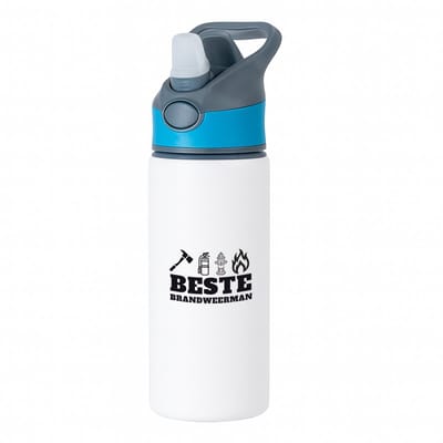 Hacebo® - Beste brandweerman waterfles met rietje blauw - Beste brandweerman - collega - cadeau - water fles - 650ML