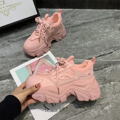 Nieuwe Casual Chunky Sneakers voor Dames Lente Mode Platform Veterschoenen Buiten Lopen Hardloopschoenen Gemengde Kleur Zapatillas Mujer 40 roze