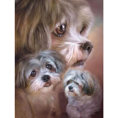 Peinture diamant en cristal avec broderie de famille de chiots, joli point de croix, image imprimée ronde 20X30CM gray