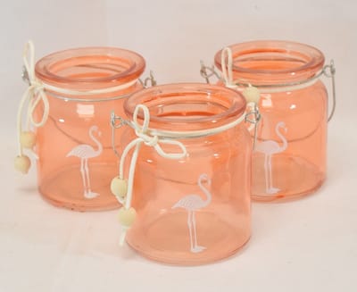 ZoeZo Design - 3 stuks - waxinelichtjeshouder - Flamingo - Summer H 9 x Ø 8 cm - Oranje - glas