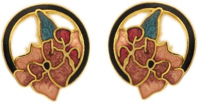 Behave - Oorclips dames - bloemmotief - rood en bruin en groen - 2 cm