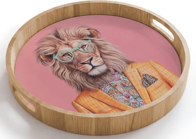 Dienblad rond 40x40 cm - Schootdienblad hout - Leeuw - Pak - Geruit - Bril - Borrelplank rechthoek - Plateau houten dienbladen