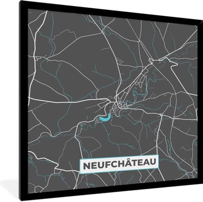 Fotolijst incl. Poster - Kaart – Plattegrond – Stadskaart – Neufchâteau – België - Grijs - 40x40 cm - Posterlijst