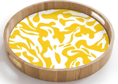 Dienblad rond 40x40 cm - Schootdienblad hout - Vormen - Wit - Abstract - Borrelplank rechthoek - Plateau houten dienbladen