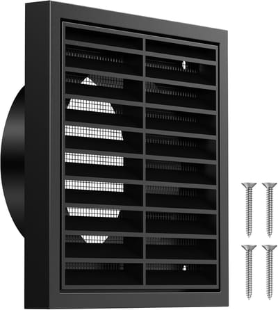 Ventilatierooster Rechthoekig - Afzuigkap Deksel - Binnen Ventilatie - Geïntegreerd Insectengaas - 100 mm Opening - Zwart