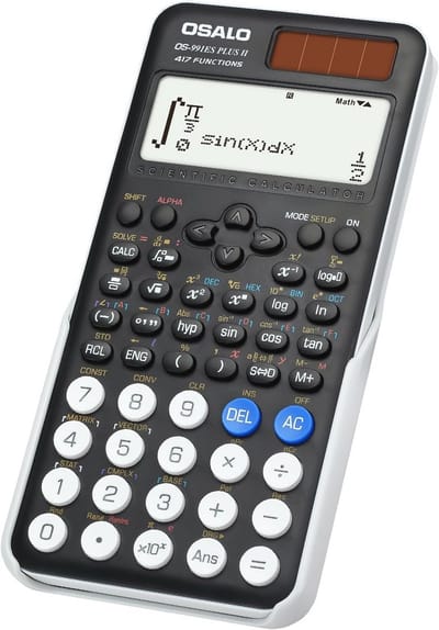 Wetenschappelijke rekenmachine met 401 functies, 10+2 cijfers, zonne-energie en batterij, inclusief beschermhoes voor school